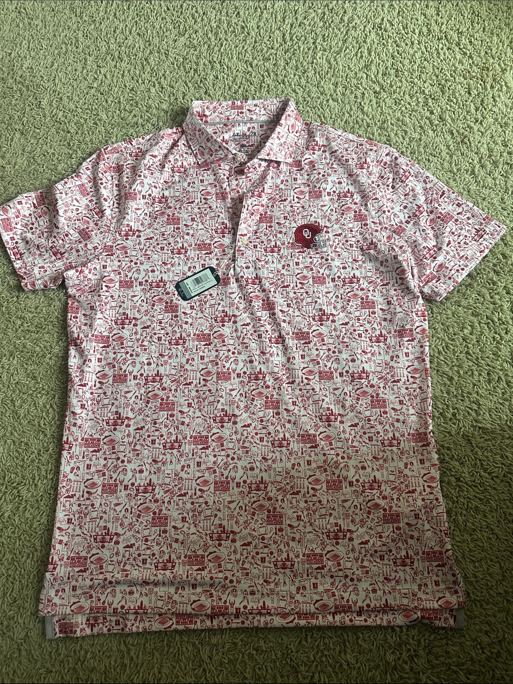 Johnnie-O Men's Oklahoma Sooner Maroon & White Printed Polo Shirt Sz M NWT